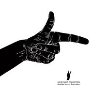 Finger pointing hand detailed black and white illustration