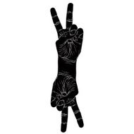 Victory hand sign with two hands detailed black and white