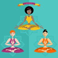 Yoga Three diverse women practicing yoga Healthy lifestyle