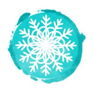 Watercolor blue circle paint stain and snowflake N2