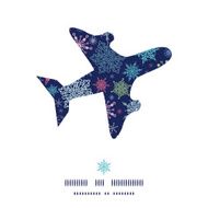 Vector snowflakes on night sky airplane silhouette pattern frame
