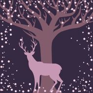 Winter season background with deer and tree silhouettes