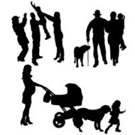 Vector silhouette of people with dog N68