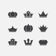 Vector icons set of different black crowns shapes N2