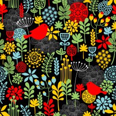 Seamless pattern with birds and flowers N21