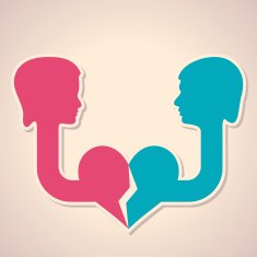 Male and female face with heart symbol