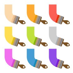 Set of brushes with different paint