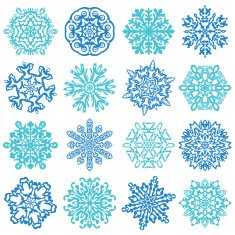 Snowflake Vectors Set of 16 isolated elements on white background