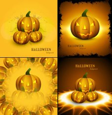 Happy halloween four collection yellow pumpkins colorful design vector illustration