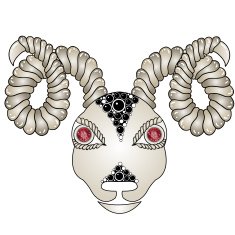 Head of the ram Red rubies eyes (precious stones)