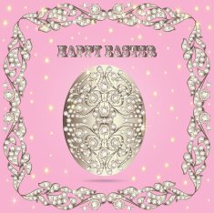 card with Easter eggs and precious stones