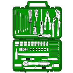 different tools in a box