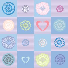 Flower pattern with hearts on a checkered background