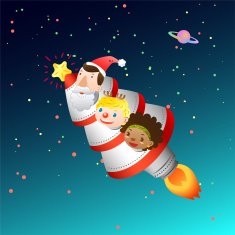 Christmas card with rocket and kids N2