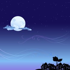 romantic background with cartoon skyline silhouettes