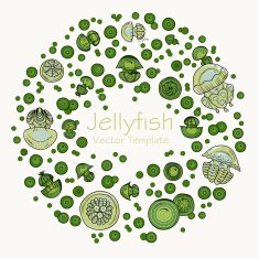 Abstract round frame with cartoon jellyfish N3