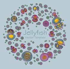 Abstract round frame with cartoon jellyfish N4