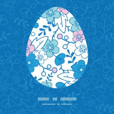 Vector blue and pink kimono blossoms Easter egg sillhouette frame N3
