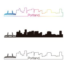 Portland skyline linear style with rainbow