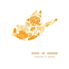 Vector golden art flowers bird silhouette pattern frame