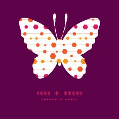 Vector abstract colorful stripes and shapes butterfly silhouette pattern frame