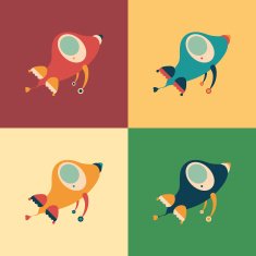 Set of colorful retro rockets N2
