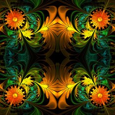 Flower pattern Orange green and black palette Fractal design N3