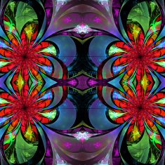 Pattern from fractal Flowers Blue green and pink palette N2