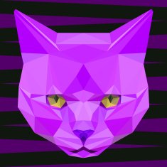 Abstract polygonal geometric triangle bright purple colored cat portrait background
