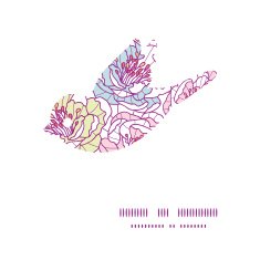 Vector colorful line art flowers bird silhouette pattern frame