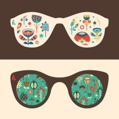 Set of hipster sunglasses with colorful flowers and foliage N2