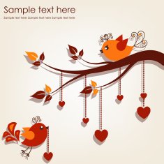 Two birds on a branch with hearts gray background N2