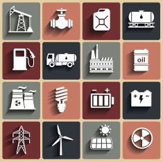 Energy electricity power icon set with shadows