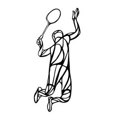 Creative black and white outline of a badminton player