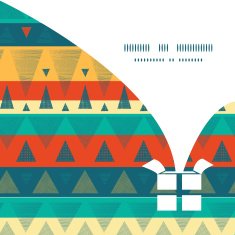 Vector vibrant ikat stripes Christmas gift box silhouette pattern frame