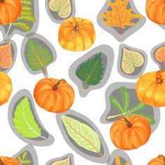 Autumn seamless pattern with pumpkins and leaves