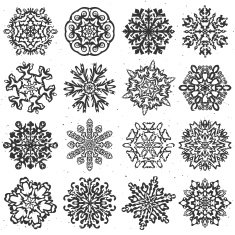 Snowflake hand drawn vectors Set of 16 isolated elements