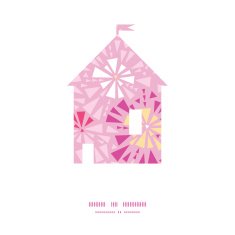 Vector pink abstract triangles house silhouette pattern frame