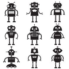 Robot silhouettes vector set