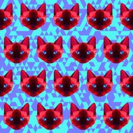 bright red and blue colored polygonal siamese cat pattern background N2