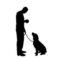 Vector silhouette of a man and dog N5