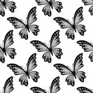 Black and white seamless pattern of butterflies