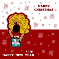 Christmas card with a sheep giving gift