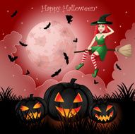 Halloween greeting card with witch