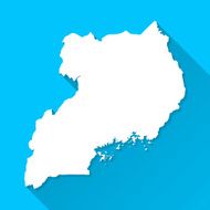 Uganda Map on Blue Background Long Shadow Flat Design