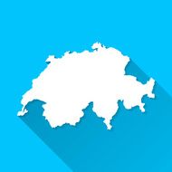 Switzerland Map on Blue Background Long Shadow Flat Design