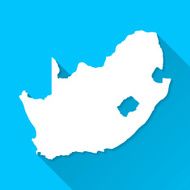 South Africa Map on Blue Background Long Shadow Flat Design