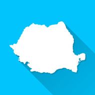 Romania Map on Blue Background Long Shadow Flat Design