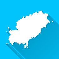 Ibiza Map on Blue Background Long Shadow Flat Design