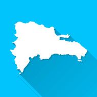 Dominican Republic Map on Blue Background Long Shadow Flat Design